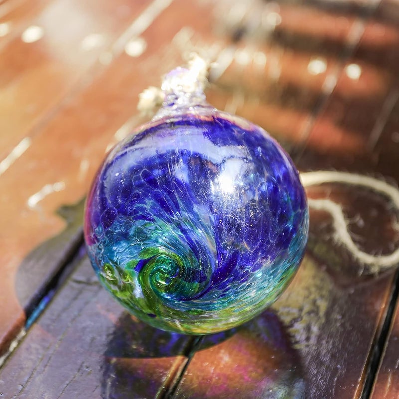 VCUTEKA Hanging Garden Gazing Ball, Hand-Blown Glass Witch Ball for Outdoor Garden Décor, 6" Colorful Swirl - Image 3